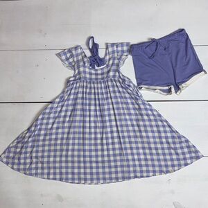 Omi Jo Purple and White Gingham Set Dress Size 5 with Shorts Size 6